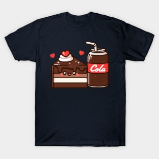 Kawaii Chocolate Cake and Cola Drink Kawaii Cute Food Illustration | cutesy Design T-Shirt